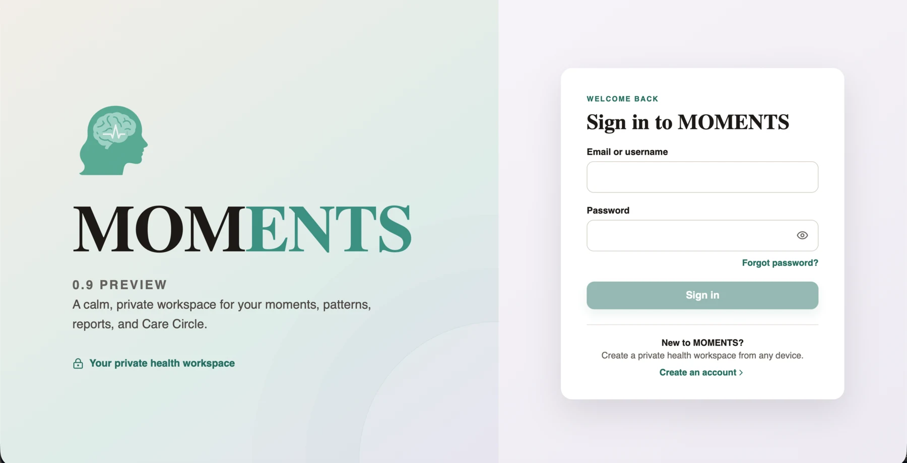 MOMENTS private web workspace
